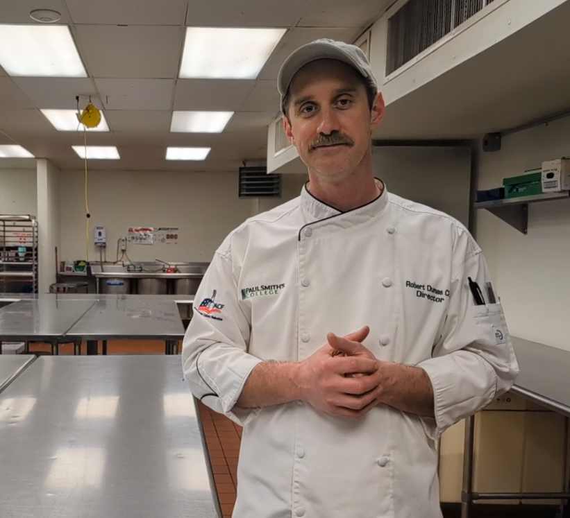 Chef Robert Dumas stands in one of the culinary labs at Paul Smith's College.