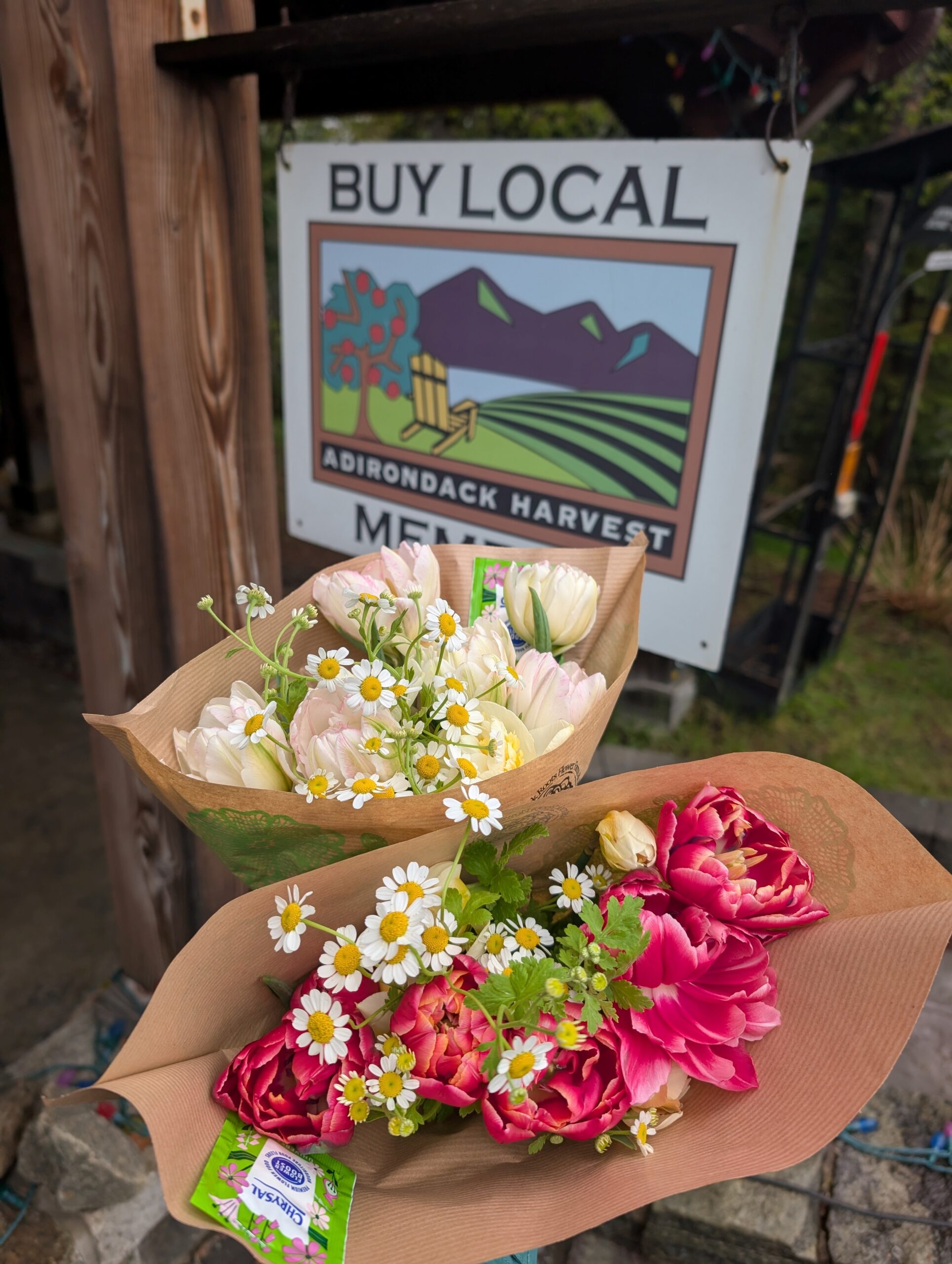 Fresh flower bouquets at Adirondack Harvest market