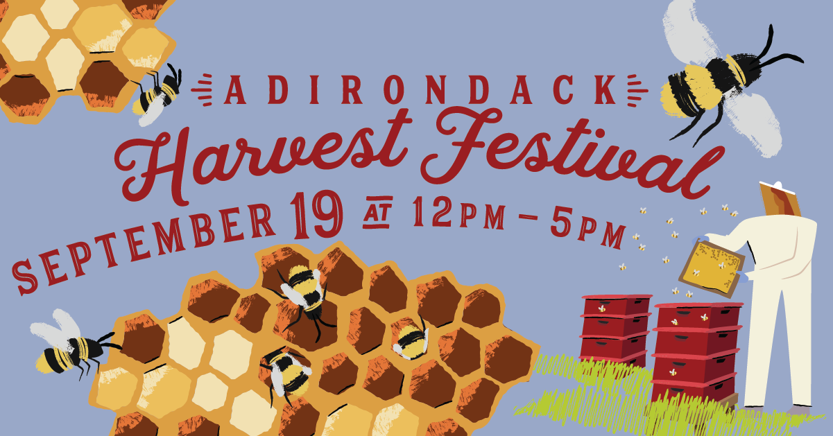 Adirondack Harvest Festival poster with bees and hives