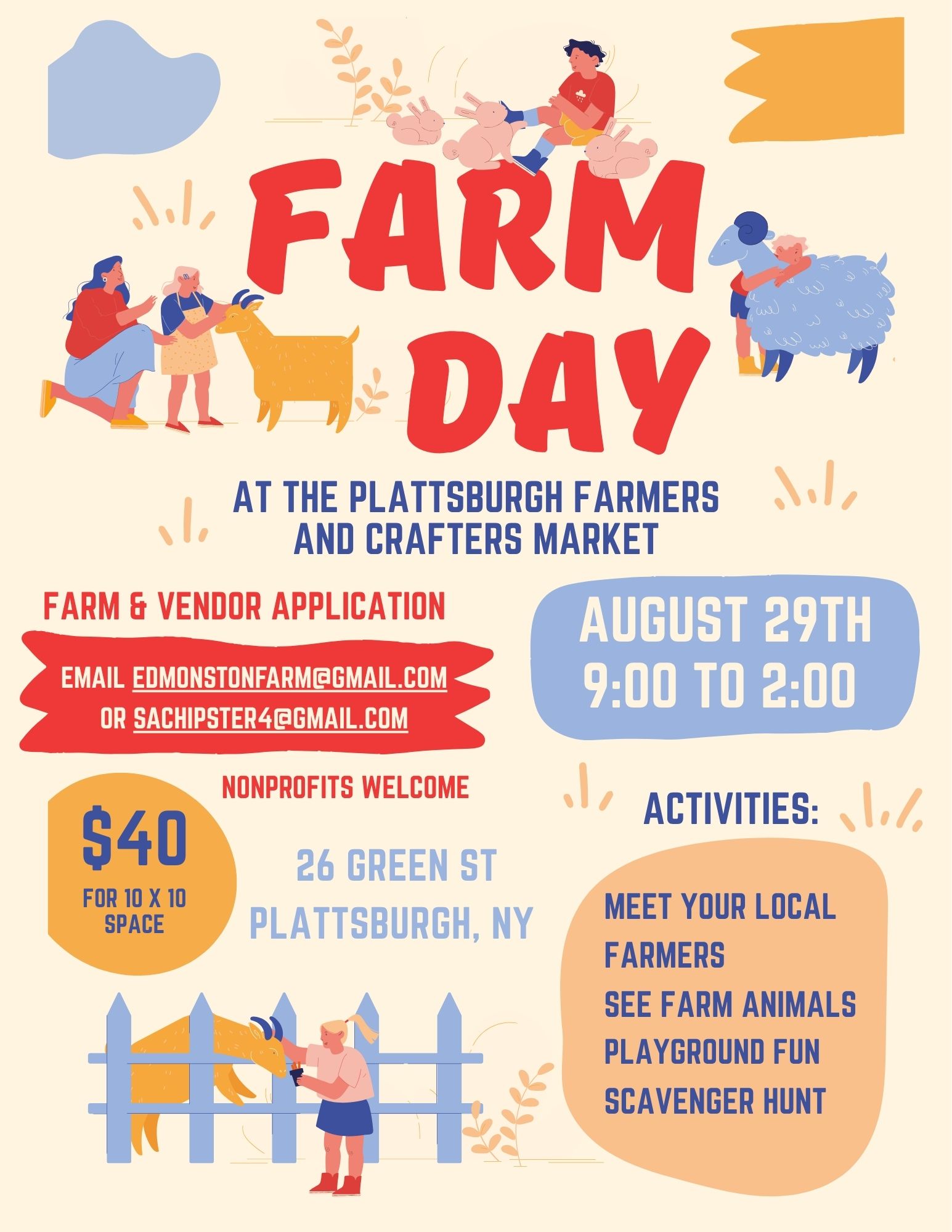 Farm Day event poster at Plattsburgh Farmers Market